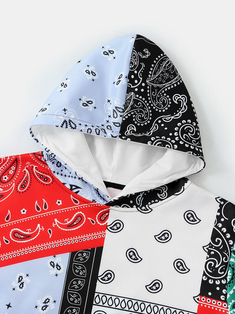 Sweat À Capuche Avec Poche Kangourou Patchwork Paisley Pour Hommes