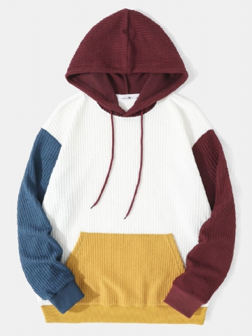 Sweat À Capuche Avec Poche Kangourou En Patchwork Tricoté Pour Homme