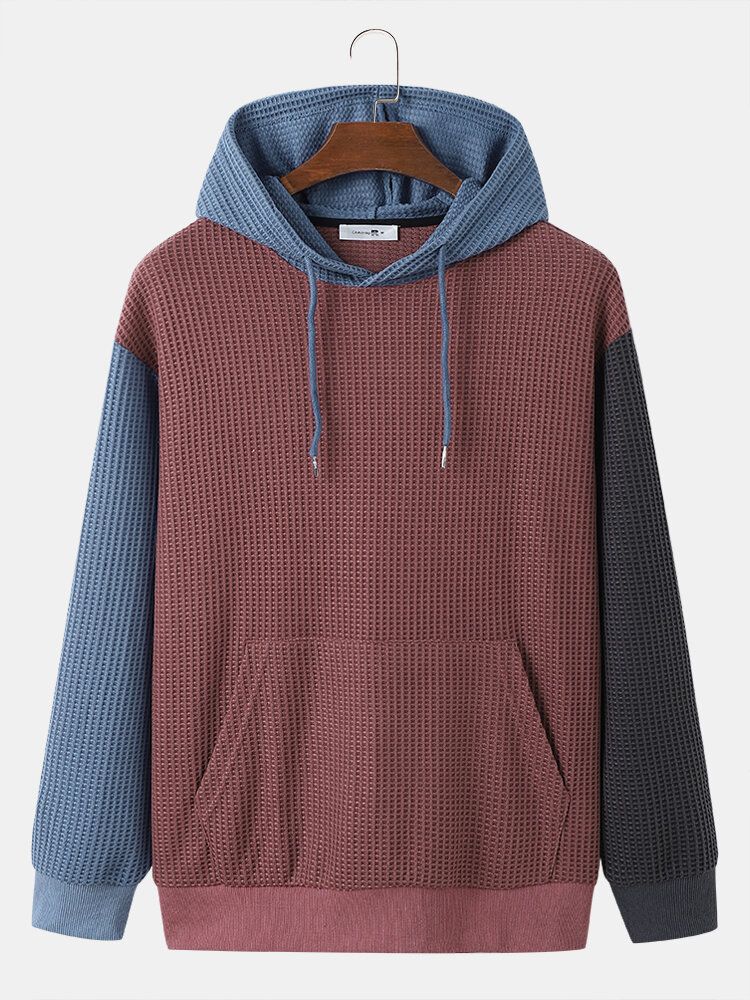 Sweat À Capuche Avec Poche Kangourou En Patchwork Tricoté Pour Homme