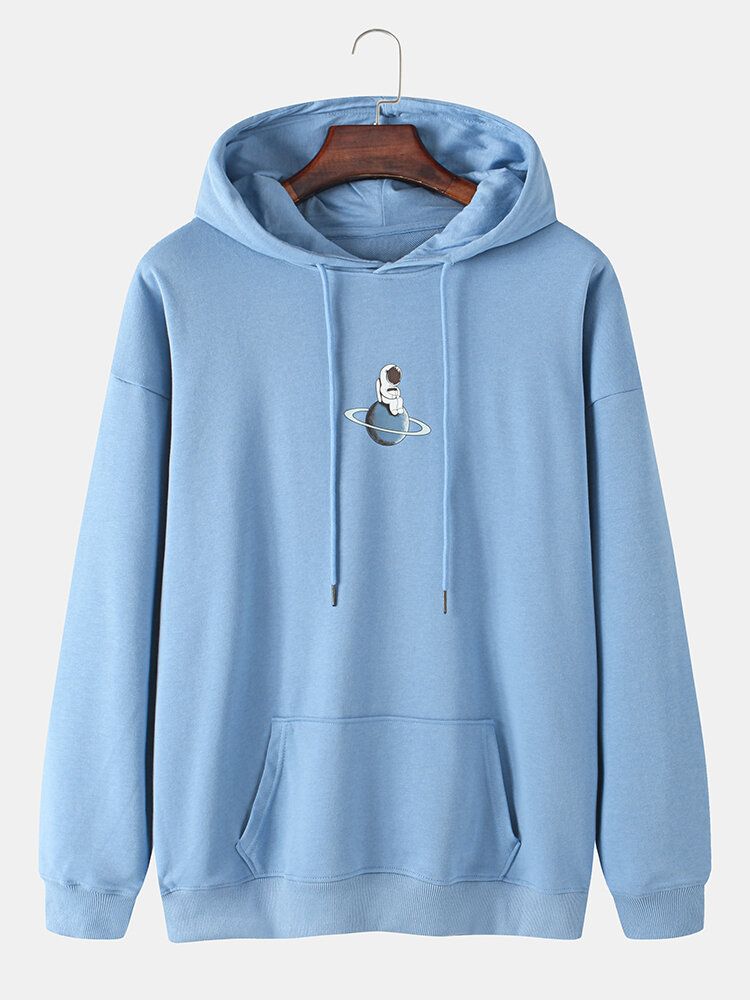 Sweat À Capuche En Coton Avec Cordon De Serrage Et Imprimé Planète Astronaute Pour Homme Avec Poche Kangourou