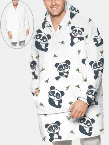 Sweat À Capuche Couverture Double Face Surdimensionné En Flanelle Imprimée Panda Mignon Pour Homme Avec Poche