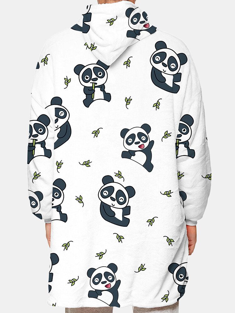 Sweat À Capuche Couverture Double Face Surdimensionné En Flanelle Imprimée Panda Mignon Pour Homme Avec Poche