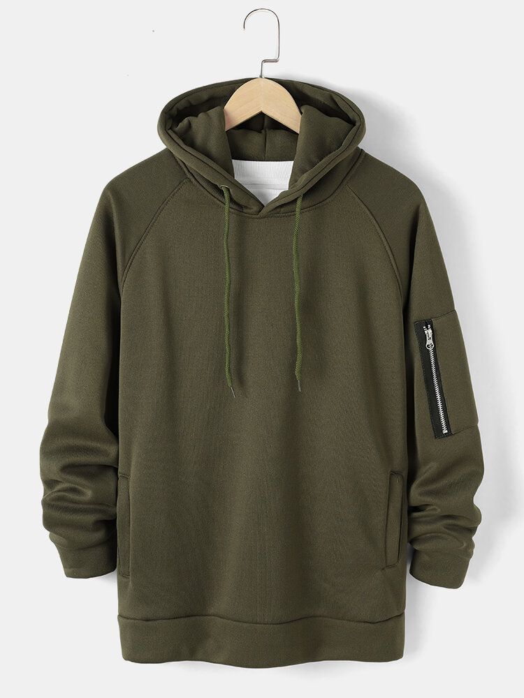 Sweat À Capuche Décontracté Avec Poche À Fermeture Éclair Pour Homme De Couleur Unie