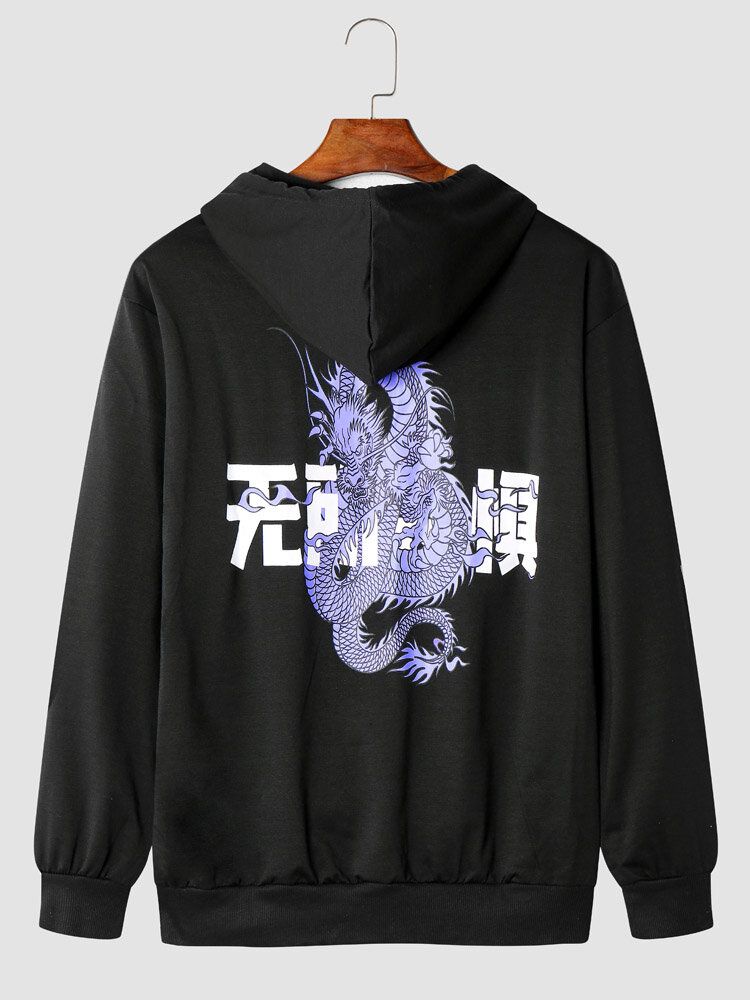 Sweat À Capuche Décontracté Avec Poche Kangourou Chinois Imprimé Dragon Pour Hommes