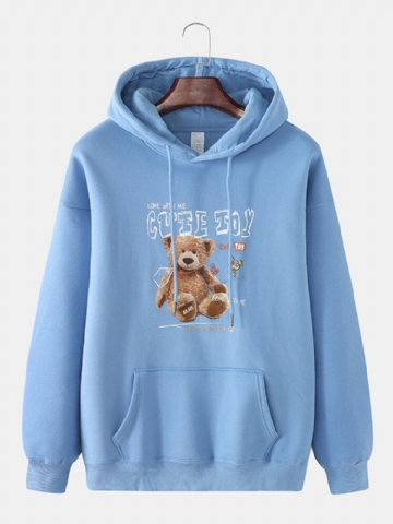 Sweat À Capuche Décontracté Épais En Velours Imprimé Ours Mignon Pour Homme