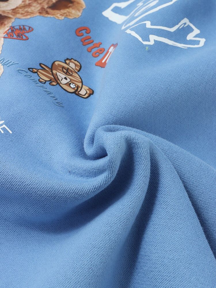 Sweat À Capuche Décontracté Épais En Velours Imprimé Ours Mignon Pour Homme