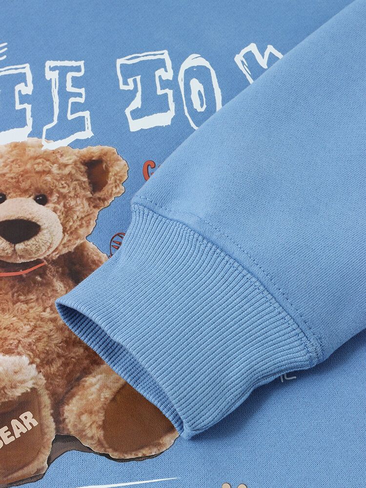 Sweat À Capuche Décontracté Épais En Velours Imprimé Ours Mignon Pour Homme