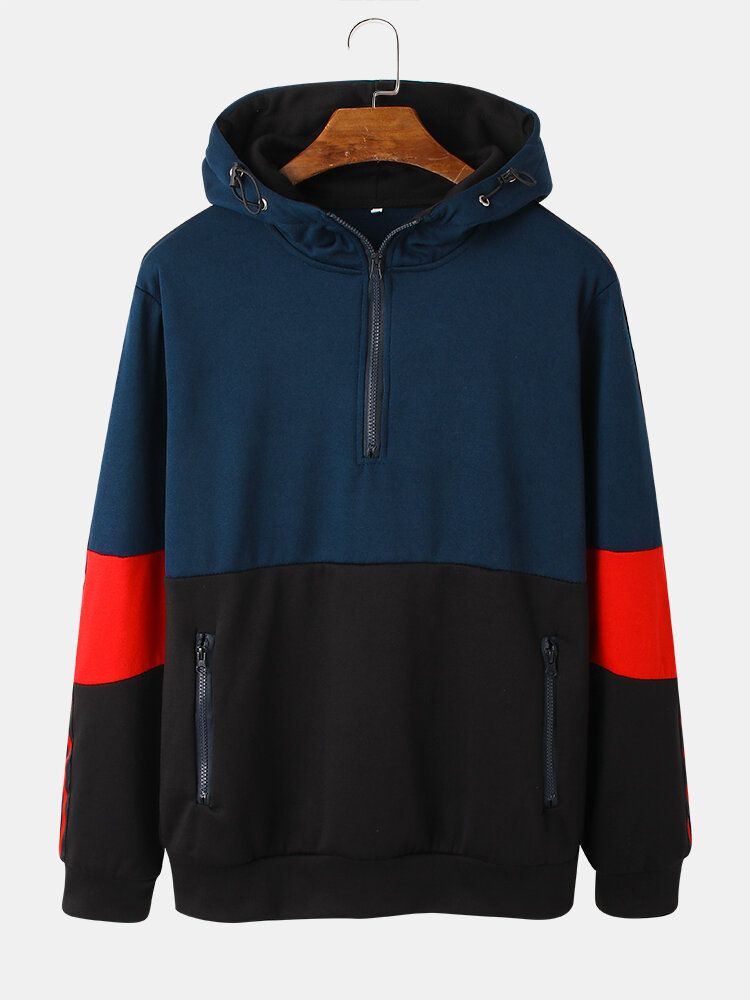 Sweat À Capuche Décontracté Pour Homme Avec Bloc De Couleur Et Patchwork