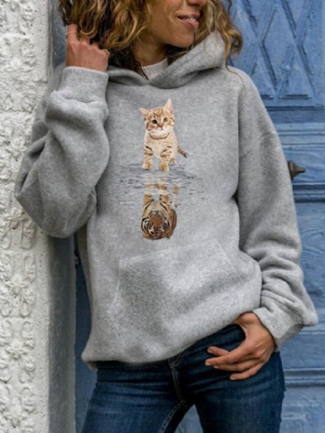 Sweat À Capuche Décontracté À Manches Longues Et Imprimé Chat Mignon Pour Femmes