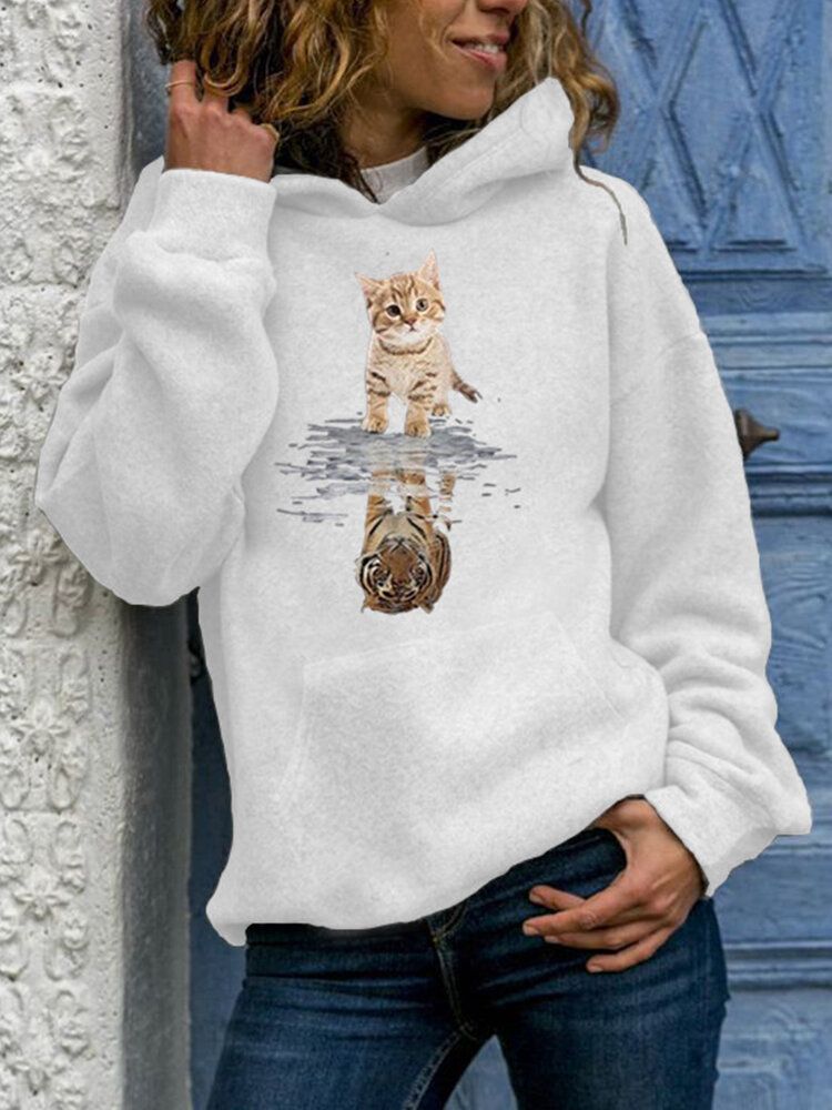 Sweat À Capuche Décontracté À Manches Longues Et Imprimé Chat Mignon Pour Femmes