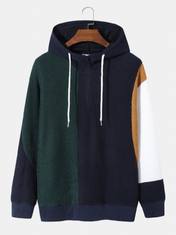 Sweat À Capuche Demi-zippé Style Preppy Pour Homme