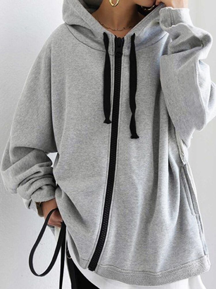 Sweat À Capuche Pour Femme Loisirs Contraste Couleur Genou Longueur Mince Sweats À Lacets