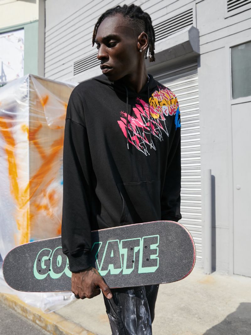 Sweat À Capuche Imprimé Graffiti Coloré Pour Homme