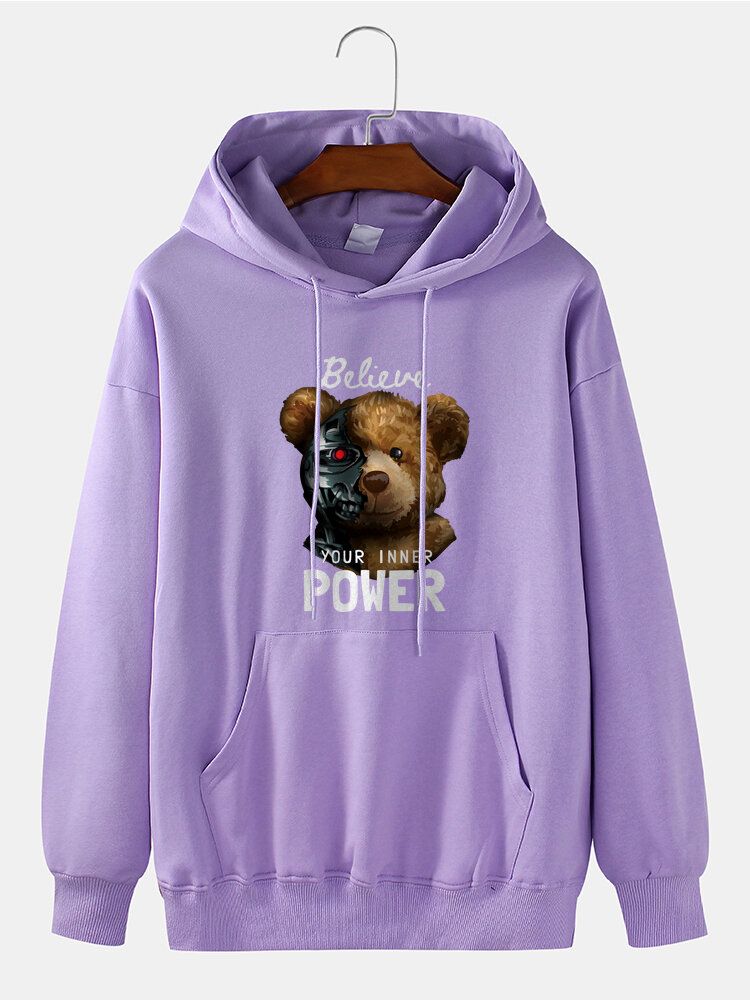 Sweat À Capuche À Manches Longues 100 % Coton Avec Imprimé Ours Mécanique Pour Homme Avec Poche