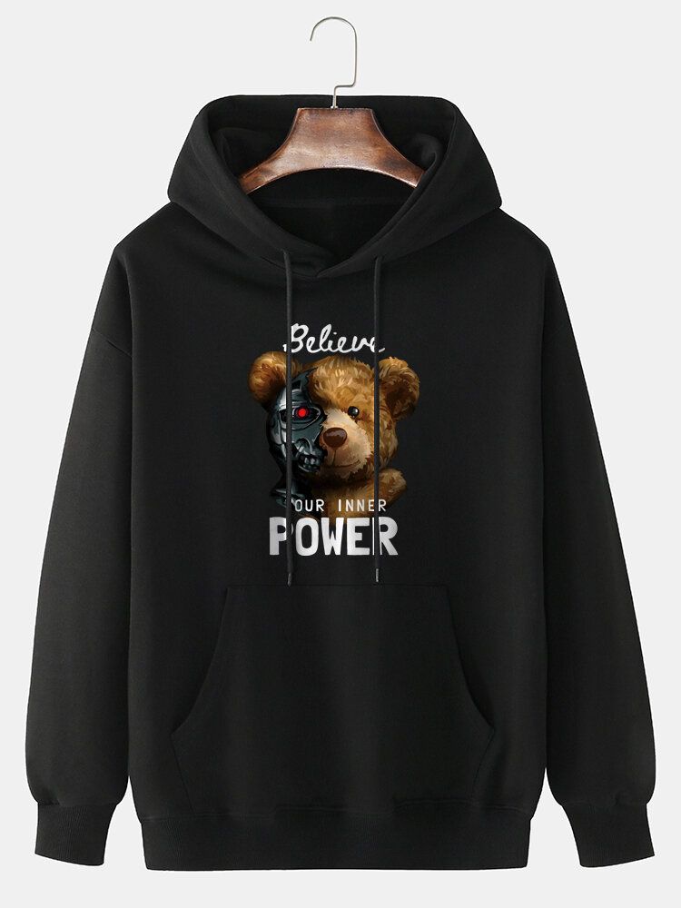 Sweat À Capuche À Manches Longues 100 % Coton Avec Imprimé Ours Mécanique Pour Homme Avec Poche