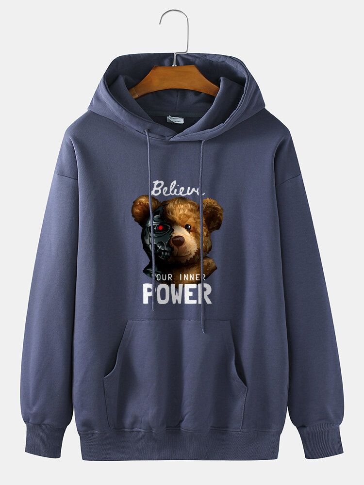 Sweat À Capuche À Manches Longues 100 % Coton Avec Imprimé Ours Mécanique Pour Homme Avec Poche