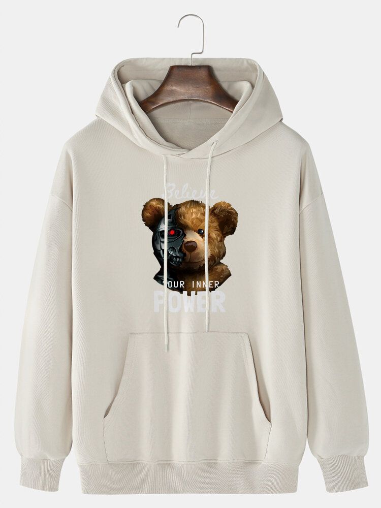 Sweat À Capuche À Manches Longues 100 % Coton Avec Imprimé Ours Mécanique Pour Homme Avec Poche