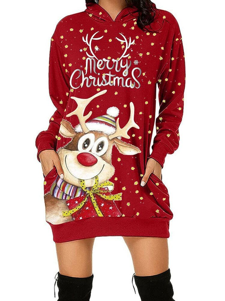 Sweat À Capuche À Manches Longues Avec Motif De Dessin Animé De Noël Pour Femme