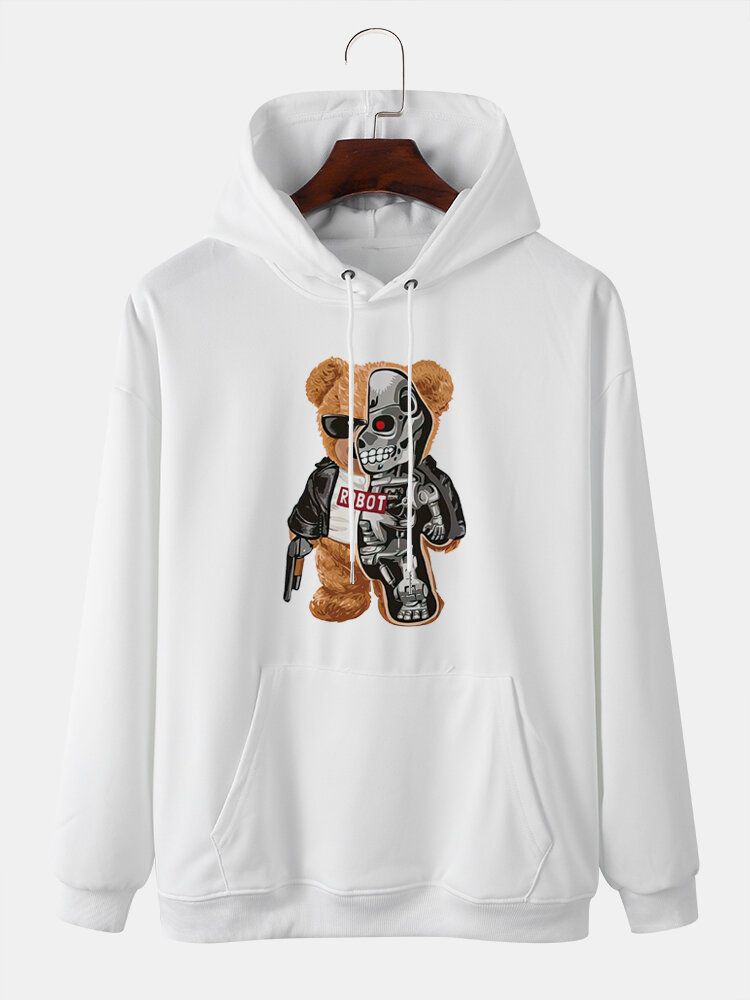 Sweat À Capuche À Manches Longues Avec Poche Kangourou Et Motif Ours Pour Homme