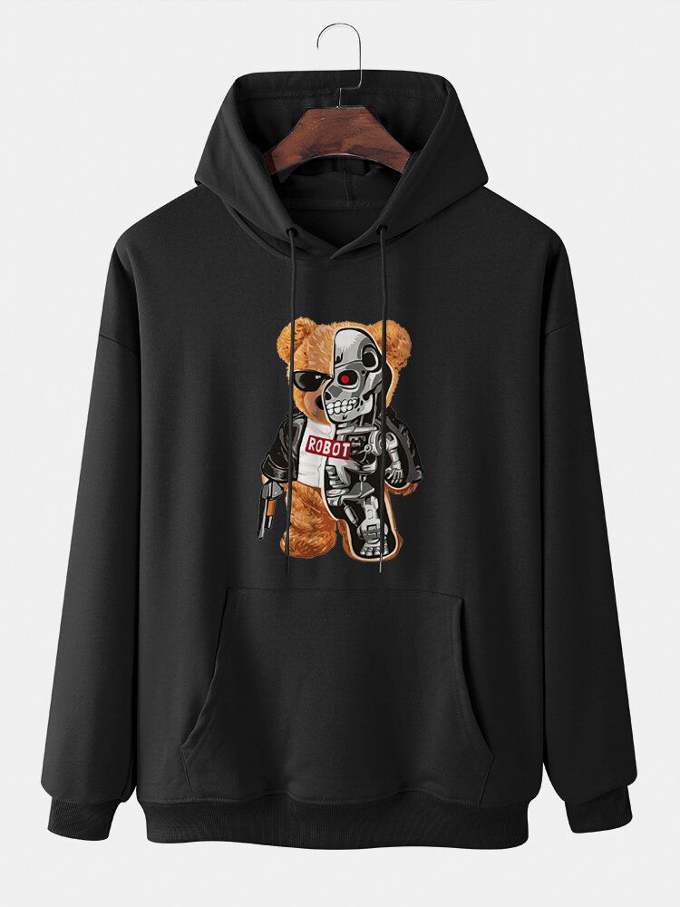 Sweat À Capuche À Manches Longues Avec Poche Kangourou Et Motif Ours Pour Homme