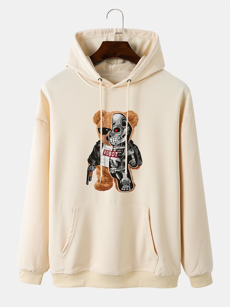 Sweat À Capuche À Manches Longues Avec Poche Kangourou Et Motif Ours Pour Homme