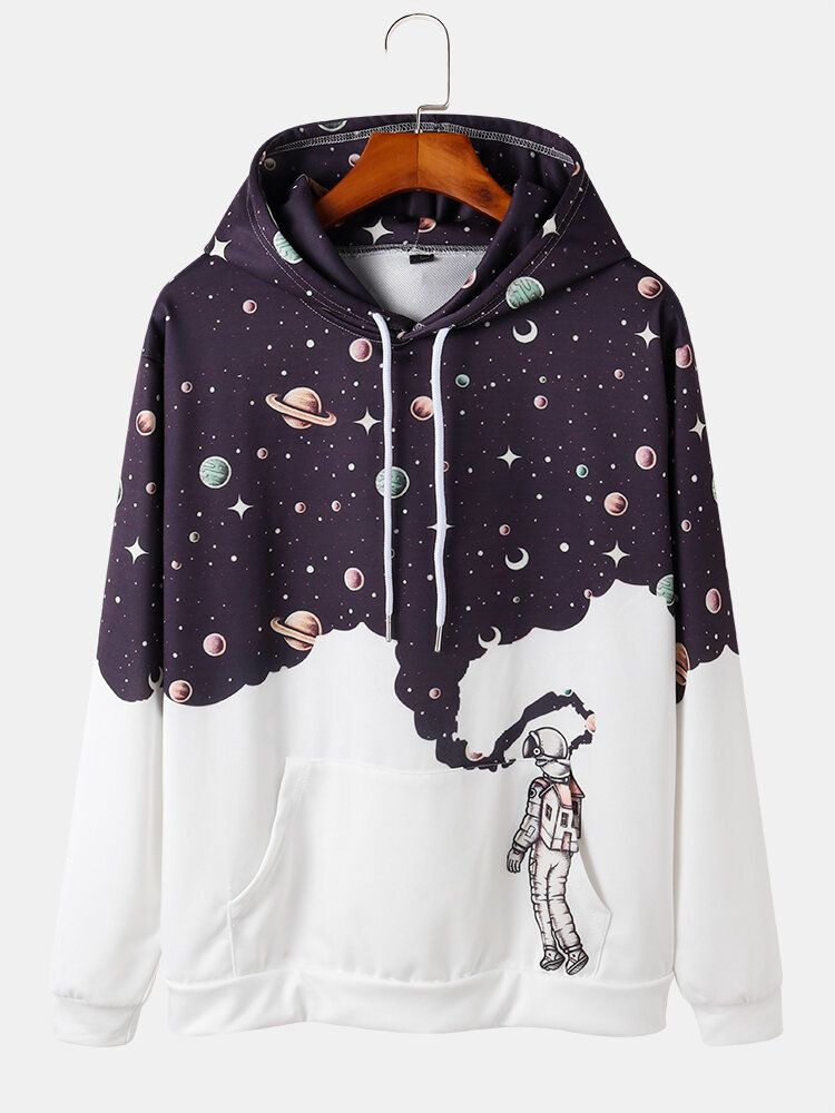 Sweat À Capuche À Manches Longues Imprimé Astronaute Galaxy Pour Homme Avec Poche