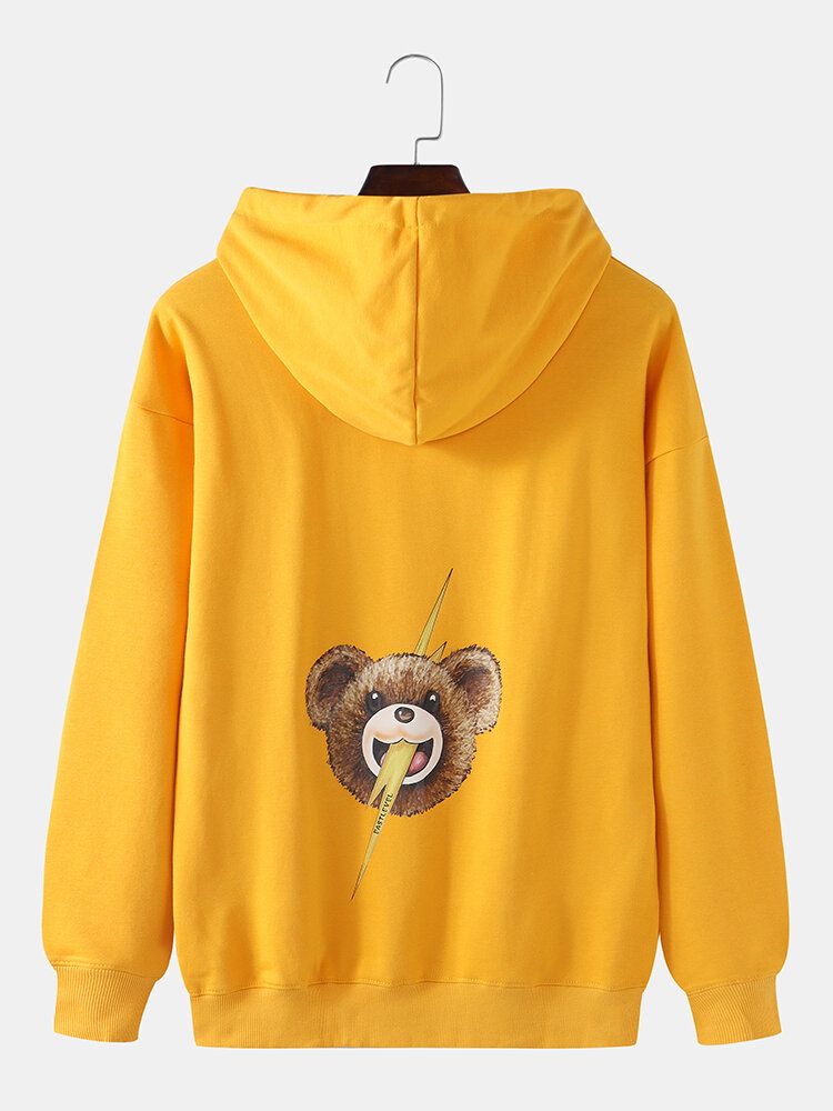 Sweat À Capuche Mignon Avec Poche Kangourou Et Imprimé Ours Pour Homme