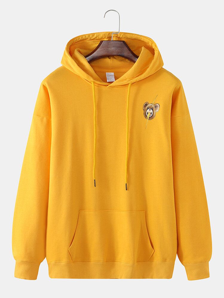 Sweat À Capuche Mignon Avec Poche Kangourou Et Imprimé Ours Pour Homme