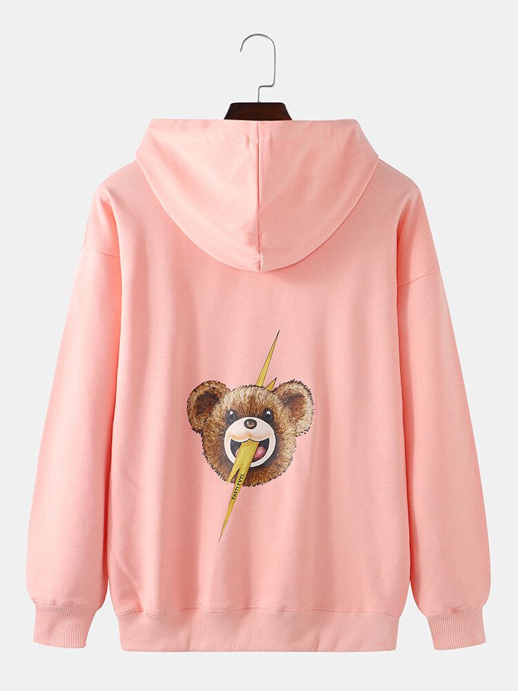 Sweat À Capuche Mignon Avec Poche Kangourou Et Imprimé Ours Pour Homme