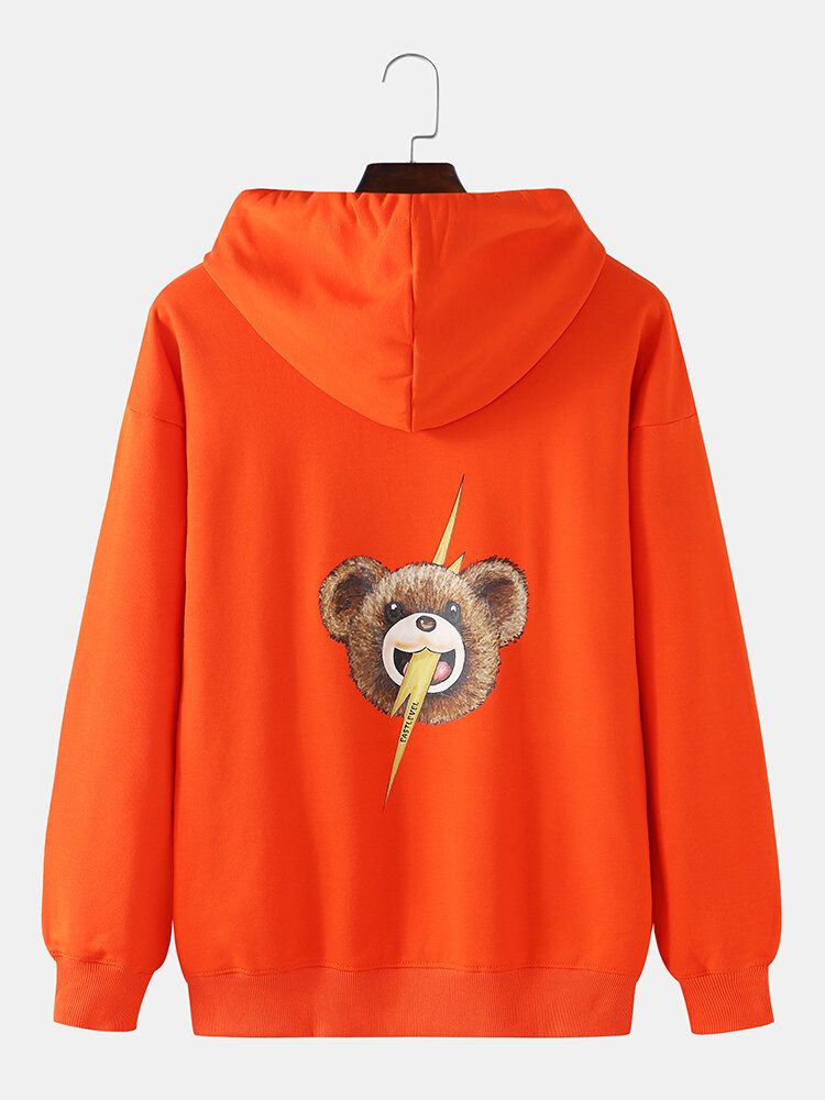 Sweat À Capuche Mignon Avec Poche Kangourou Et Imprimé Ours Pour Homme