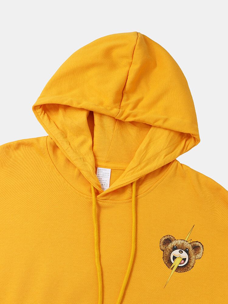 Sweat À Capuche Mignon Avec Poche Kangourou Et Imprimé Ours Pour Homme