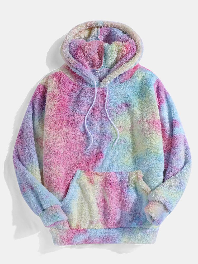 Sweat À Capuche Moelleux À Manches Longues En Peluche Coloré Pour Homme Avec Poche