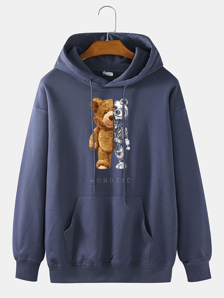 Sweat À Capuche Quotidien En Coton À Imprimé Ours Mécanique Pour Homme