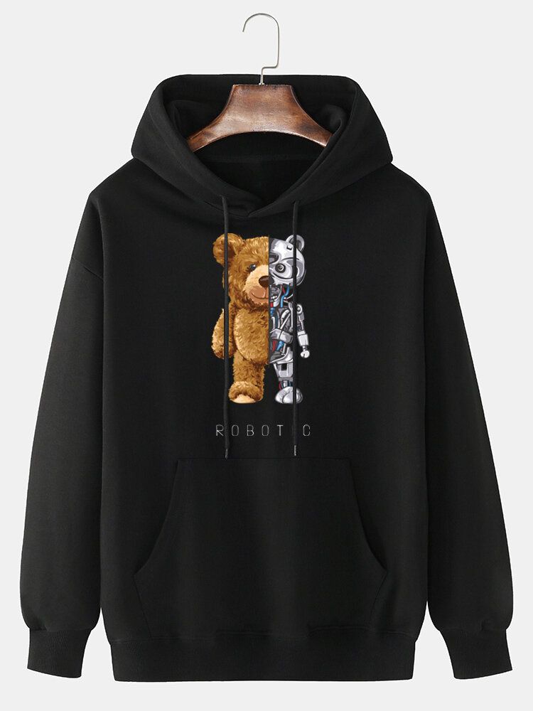 Sweat À Capuche Quotidien En Coton À Imprimé Ours Mécanique Pour Homme