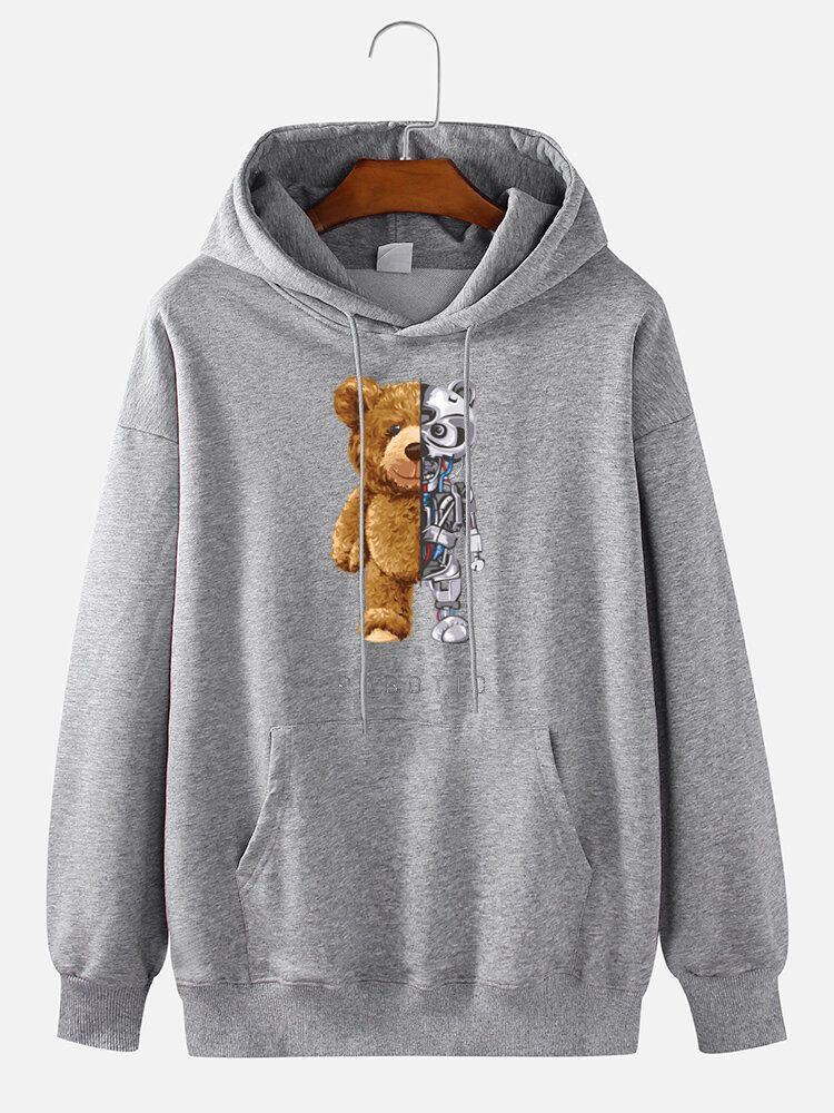 Sweat À Capuche Quotidien En Coton À Imprimé Ours Mécanique Pour Homme