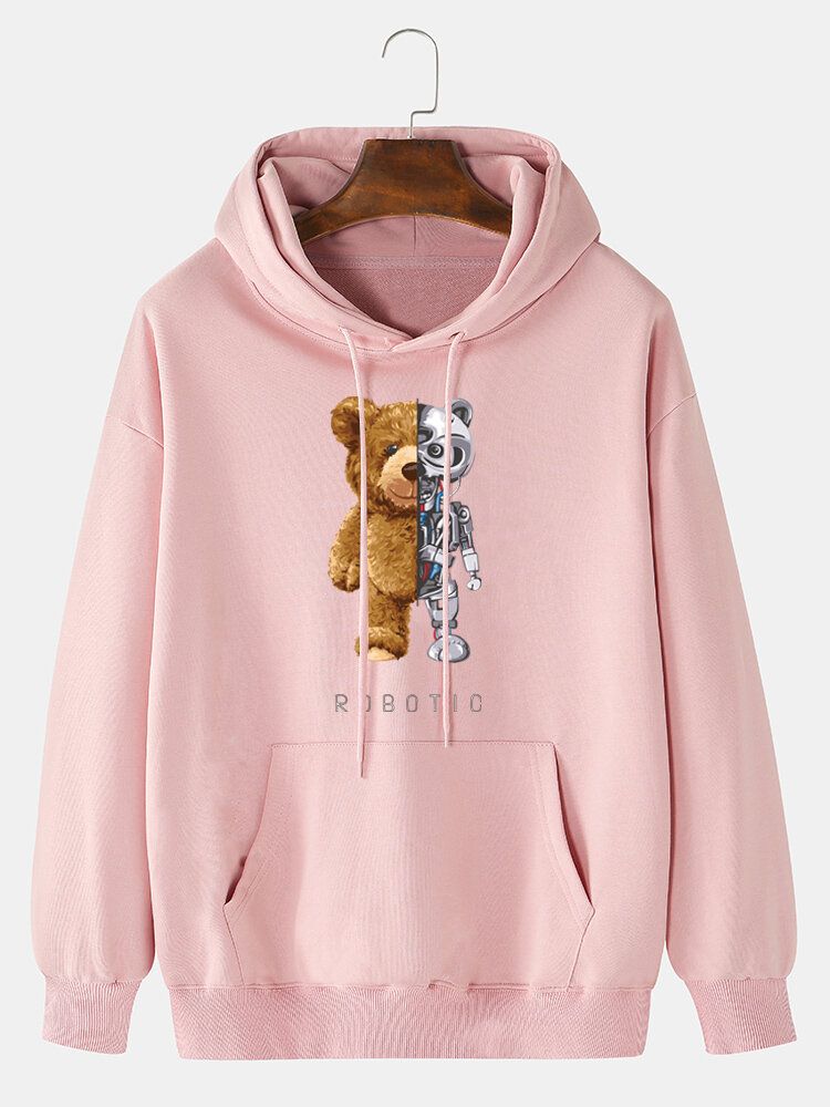 Sweat À Capuche Quotidien En Coton À Imprimé Ours Mécanique Pour Homme