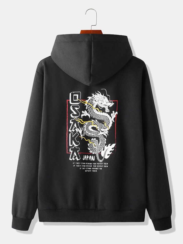 Sweat À Capuche Quotidien Élégant À Imprimé Dragon De Style Japonais Pour Hommes