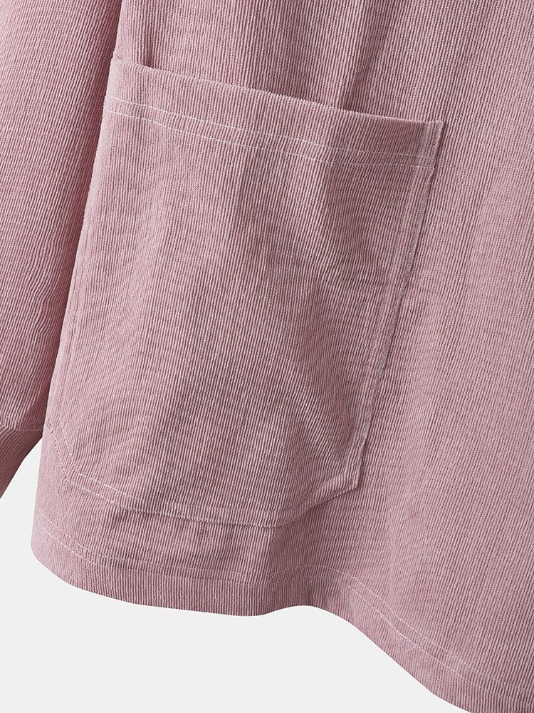 Sweat À Capuche En Velours Côtelé Solide Preppy Pour Homme Avec Poches