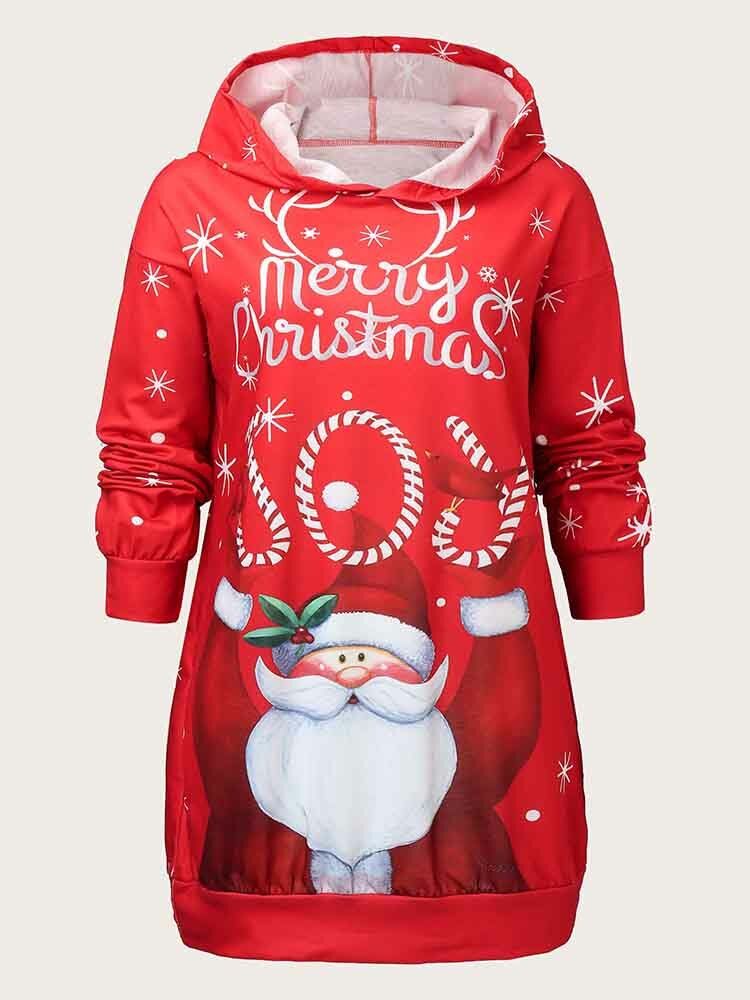 Sweat-shirt À Capuche Décontracté À Manches Longues Avec Motif De Père Noël Pour Femmes