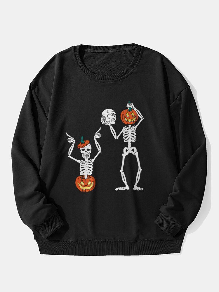 Sweat-shirt À Col Rond Halloween Citrouille Crâne Pour Homme