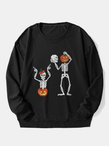 Sweat-shirt À Col Rond Halloween Citrouille Crâne Pour Homme