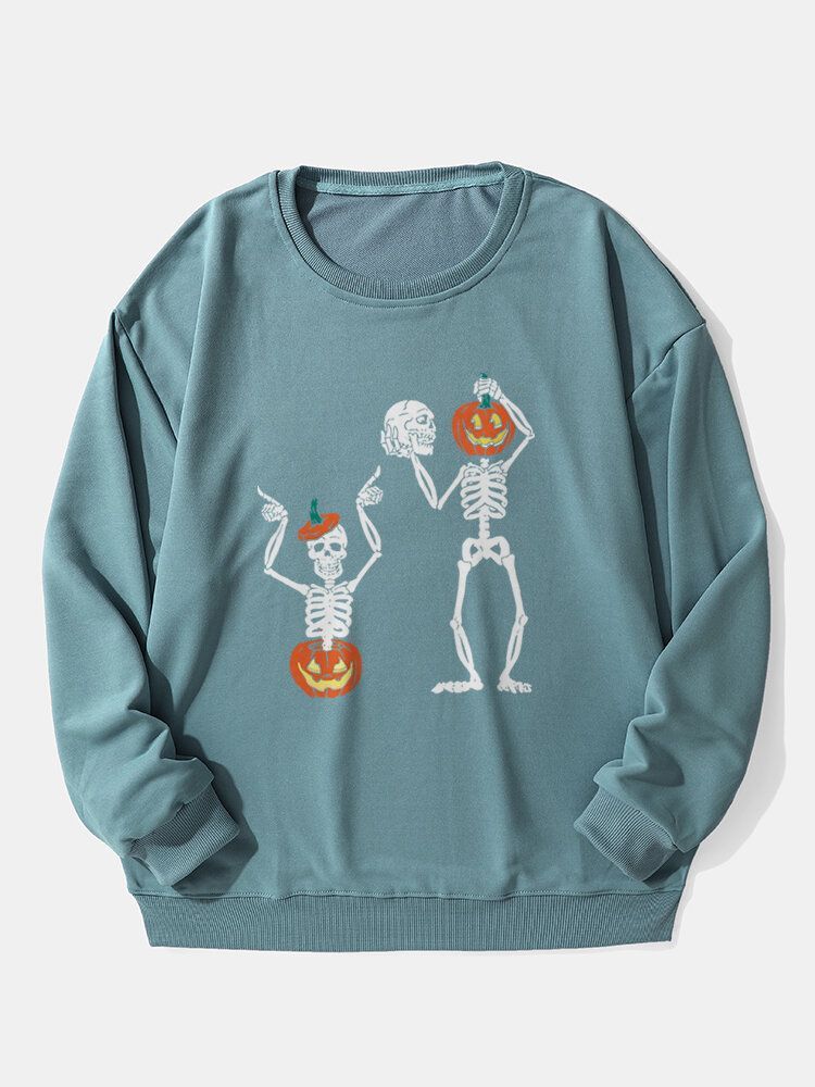 Sweat-shirt À Col Rond Halloween Citrouille Crâne Pour Homme