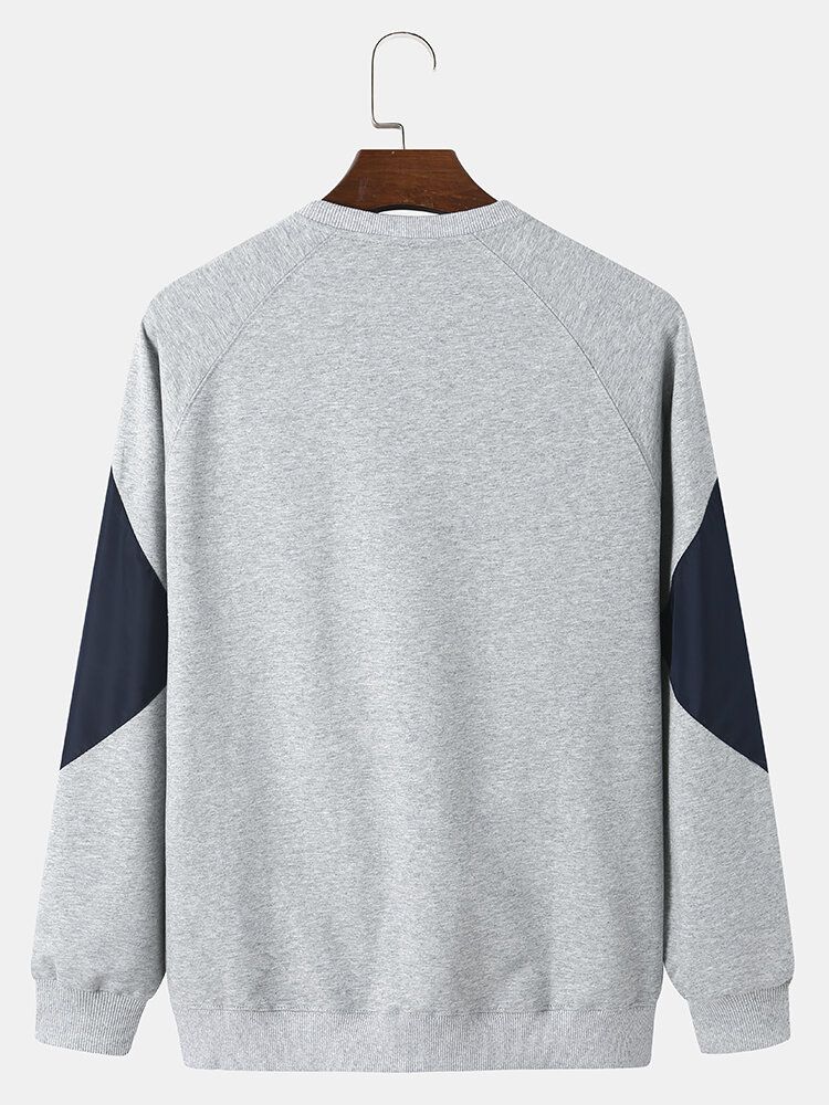 Sweat-shirt Col Rond En Patchwork Géométrique En Coton Pour Hommes