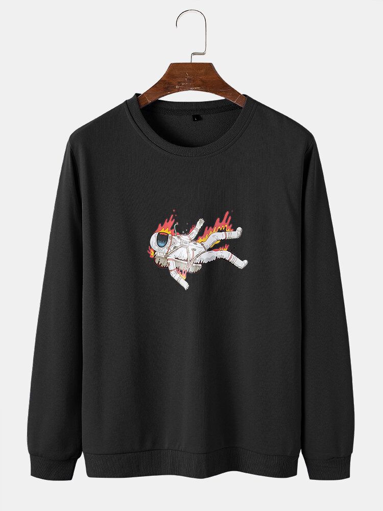 Sweat-shirt En Coton À Col Rond Graphique Astronaute De La Flamme Pour Homme