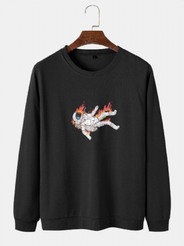 Sweat-shirt En Coton À Col Rond Graphique Astronaute De La Flamme Pour Homme