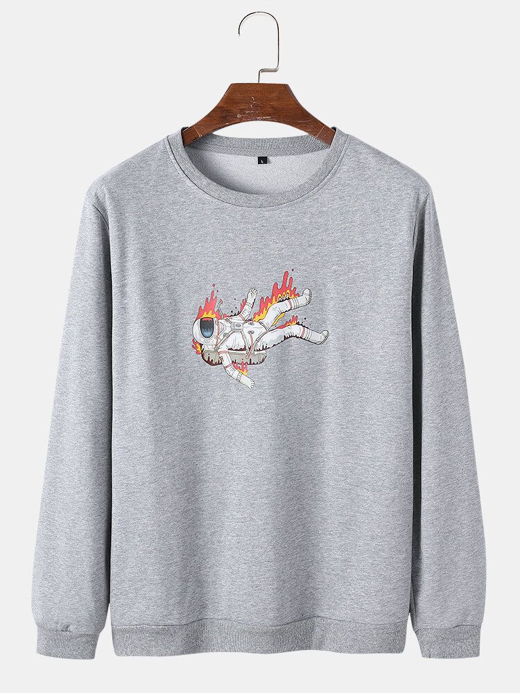 Sweat-shirt En Coton À Col Rond Graphique Astronaute De La Flamme Pour Homme