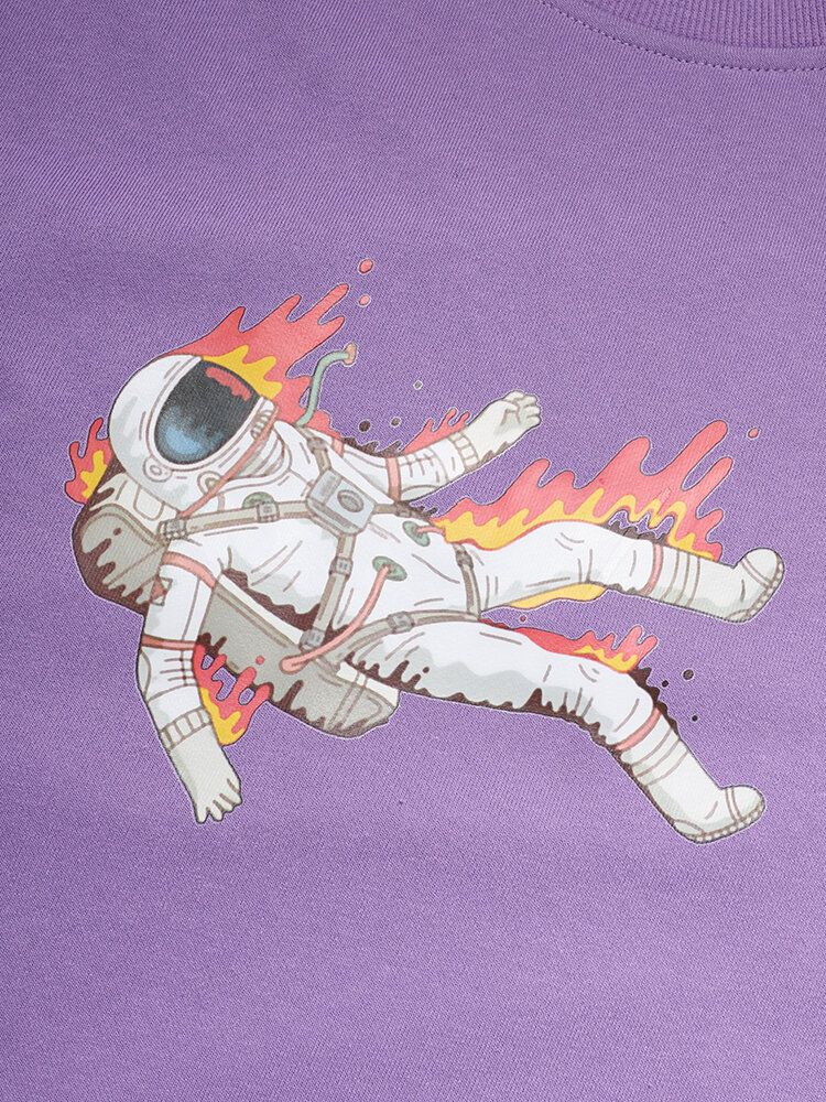 Sweat-shirt En Coton À Col Rond Graphique Astronaute De La Flamme Pour Homme