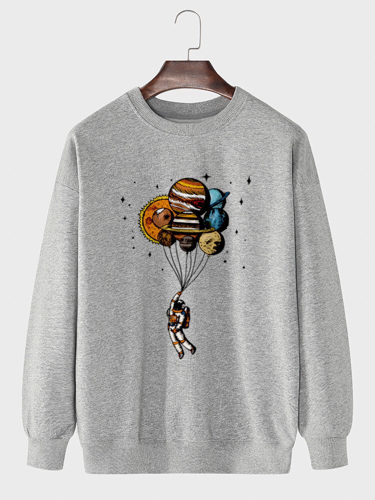 Sweat-shirt En Coton À Col Rond Imprimé Planètes De Dessin Animé Pour Hommes