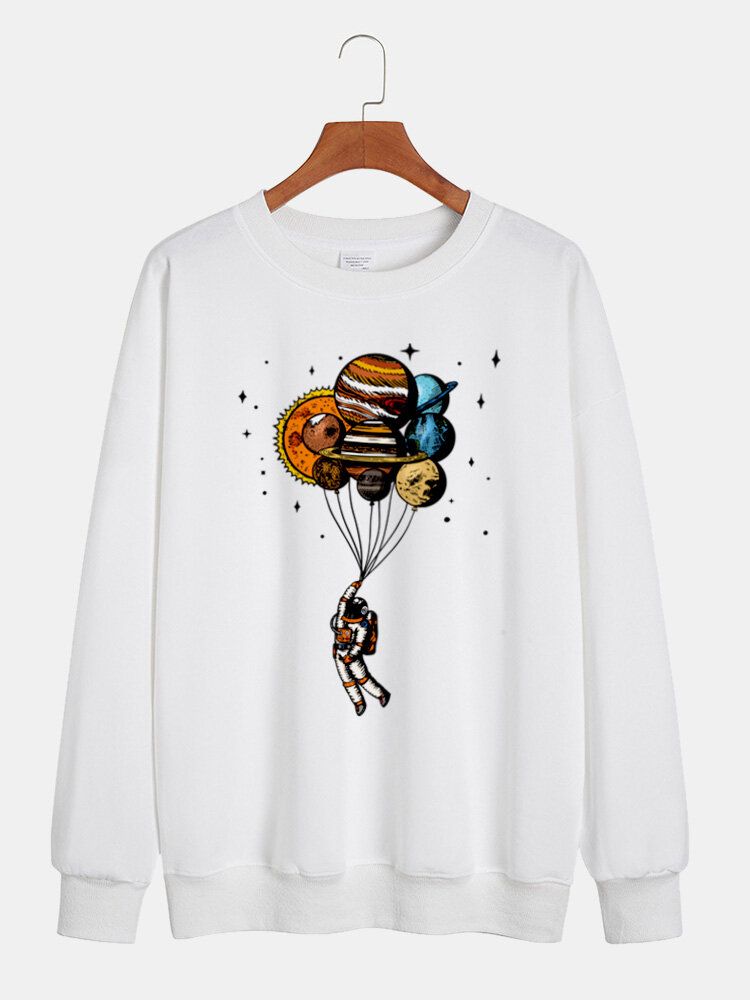 Sweat-shirt En Coton À Col Rond Imprimé Planètes De Dessin Animé Pour Hommes