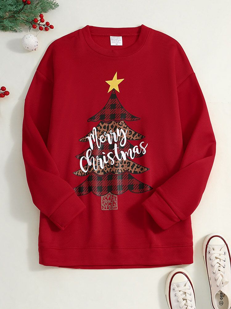 Sweat-shirt Décontracté À Col Rond Avec Sapin De Noël Pour Femme